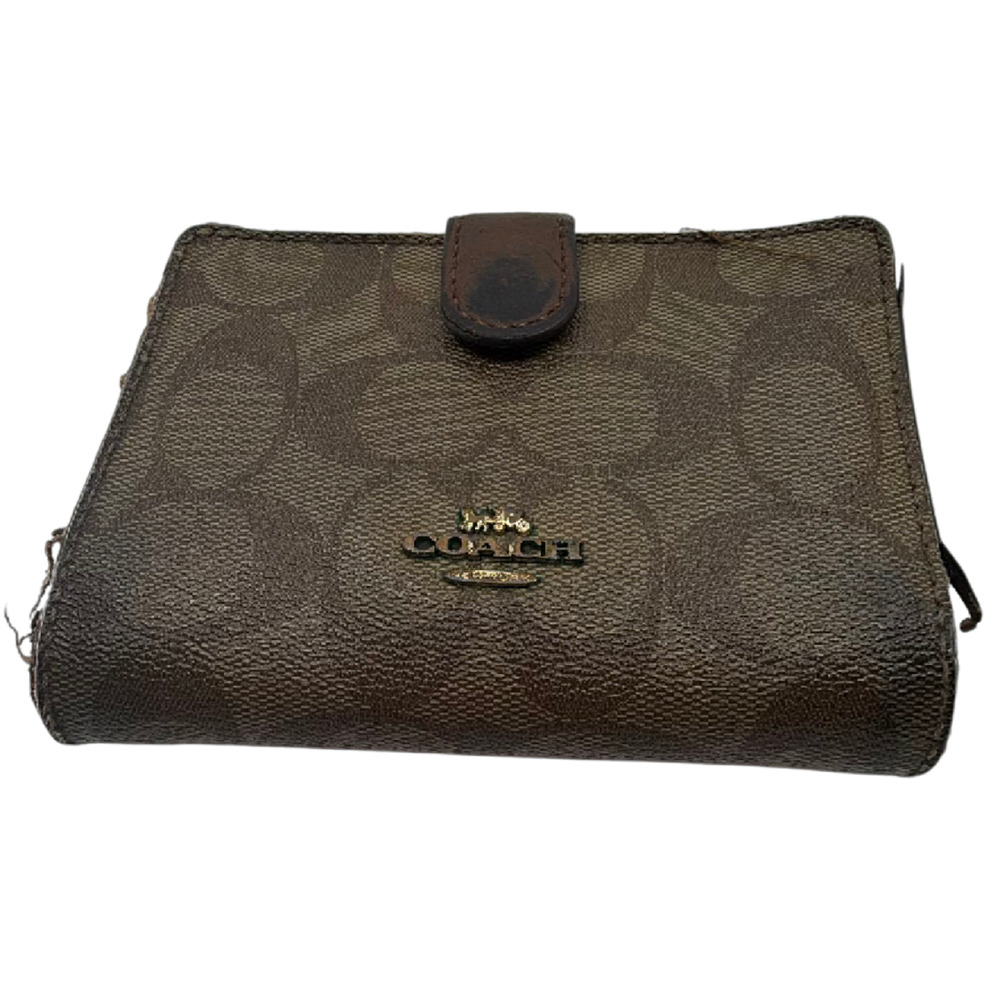 Coach Compact Brown Signature C Coated Canvas Wallet